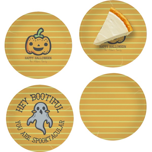 Custom Halloween Pumpkin Set of 4 Glass Appetizer / Dessert Plate 8" (Personalized)