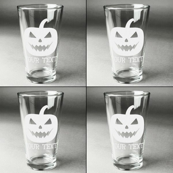 Halloween Pumpkin Set of Four Engraved Beer Glasses - Individual View