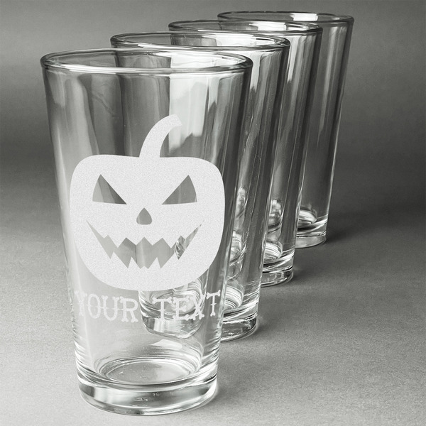Custom Halloween Pumpkin Pint Glasses - Engraved (Set of 4) (Personalized)