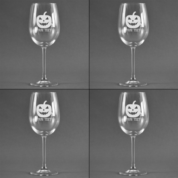 Halloween Pumpkin Set of Four Personalized Wineglasses (Approval)