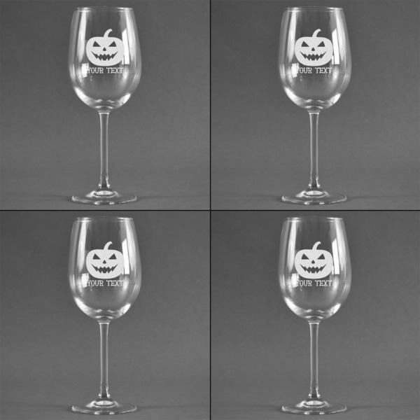 Halloween Pumpkin Set of Four Personalized Wineglasses (Approval)