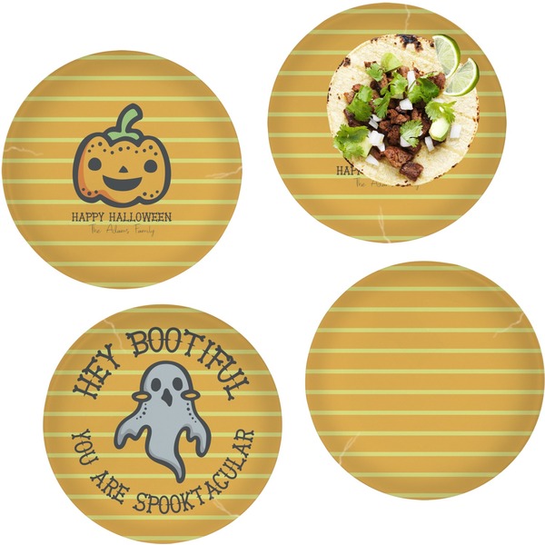 Custom Halloween Pumpkin Set of 4 Glass Lunch / Dinner Plate 10" (Personalized)