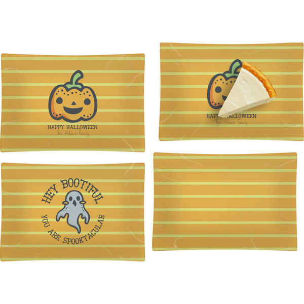 Custom Halloween Pumpkin Set of 4 Glass Rectangular Appetizer / Dessert Plate (Personalized)