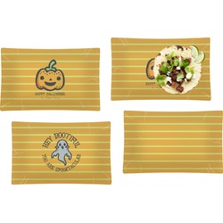 Halloween Pumpkin Set of 4 Glass Rectangular Lunch / Dinner Plate (Personalized)