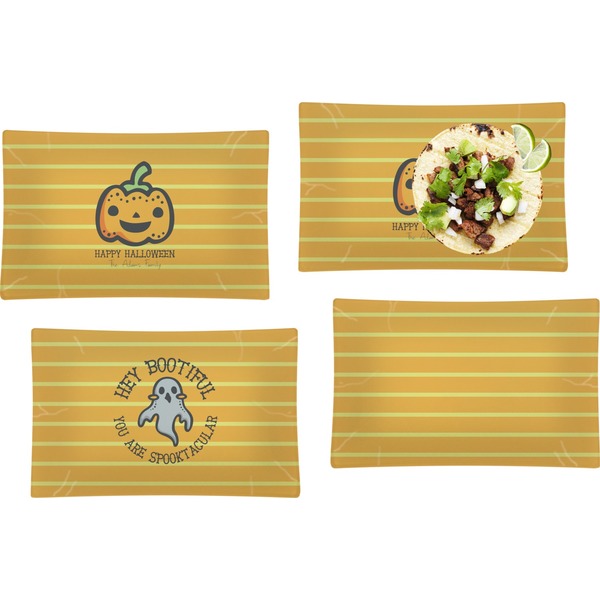 Custom Halloween Pumpkin Set of 4 Glass Rectangular Lunch / Dinner Plate (Personalized)
