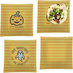 Halloween Pumpkin Set of 4 Glass Square Lunch / Dinner Plate 9.5" (Personalized)