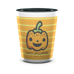 Halloween Pumpkin Ceramic Shot Glass - 1.5 oz - Two Tone - Set of 4 (Personalized)
