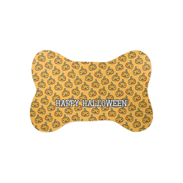 Custom Halloween Pumpkin Bone Shaped Dog Food Mat (Small) (Personalized)