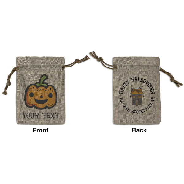 Custom Halloween Pumpkin Small Burlap Gift Bag - Front & Back (Personalized)