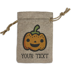 Halloween Pumpkin Small Burlap Gift Bag - Front (Personalized)
