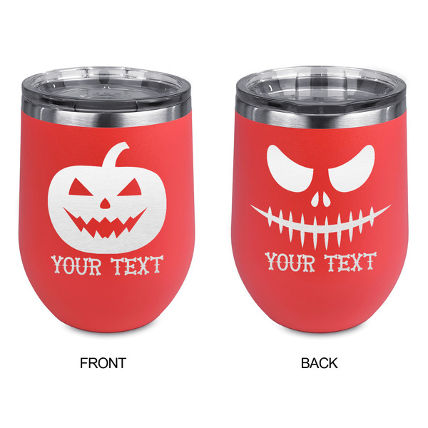 Halloween Pumpkin Stainless Wine Tumblers - Coral - Double Sided - Approval