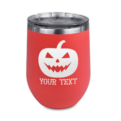 Halloween Pumpkin Stemless Stainless Steel Wine Tumbler - Coral - Single Sided (Personalized)