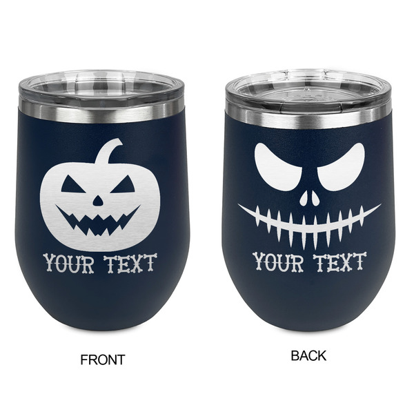 Halloween Pumpkin Stainless Wine Tumblers - Navy - Double Sided - Approval