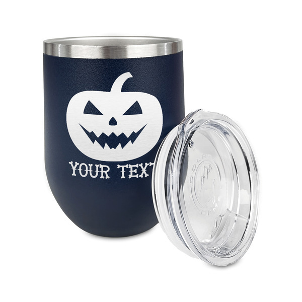 Halloween Pumpkin Stainless Wine Tumblers - Navy - Single Sided - Alt View