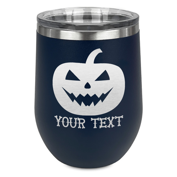 Halloween Pumpkin Stainless Wine Tumblers - Navy - Single Sided - Front