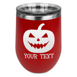 Halloween Pumpkin Stemless Stainless Steel Wine Tumbler - Red - Double Sided (Personalized)