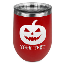 Halloween Pumpkin Stemless Stainless Steel Wine Tumbler - Red - Double Sided (Personalized)
