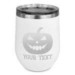 Halloween Pumpkin Stemless Stainless Steel Wine Tumbler - White - Single Sided (Personalized)