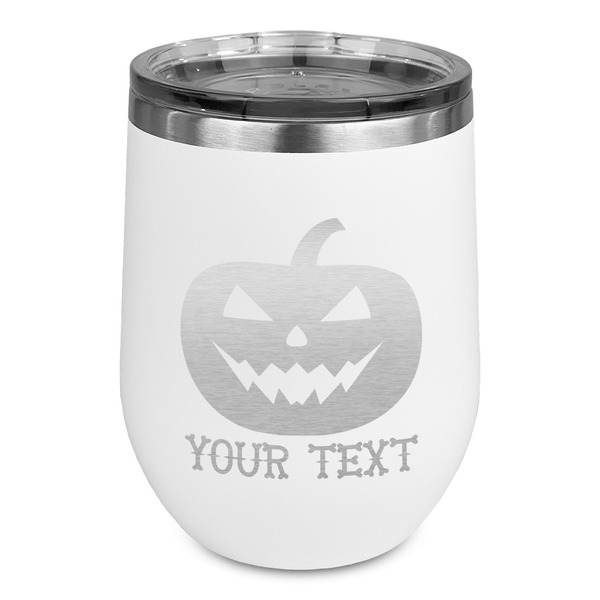 Custom Halloween Pumpkin Stemless Stainless Steel Wine Tumbler - White - Single Sided (Personalized)