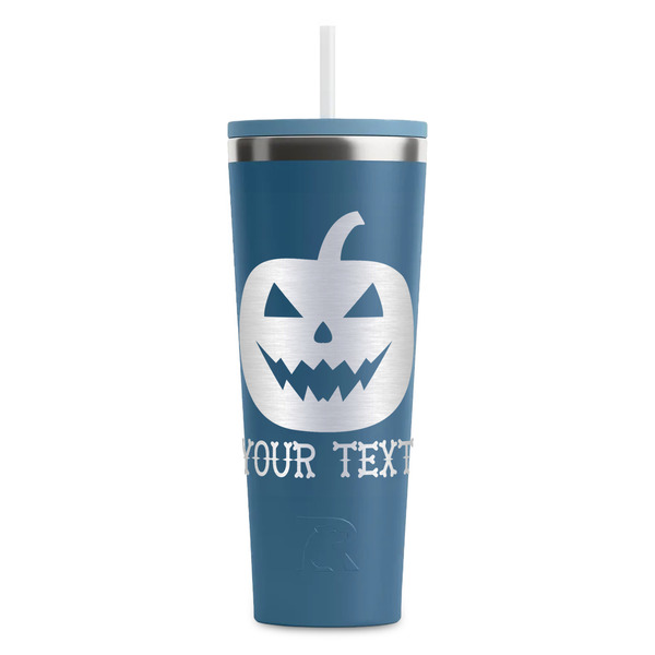 Custom Halloween Pumpkin RTIC Everyday Tumbler with Straw - 28oz - Steel Blue - Single-Sided (Personalized)