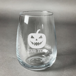 Halloween Pumpkin Stemless Wine Glass (Single) (Personalized)