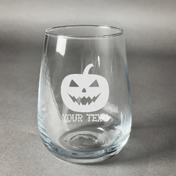 Halloween Pumpkin Stemless Wine Glass - Engraved (Personalized)