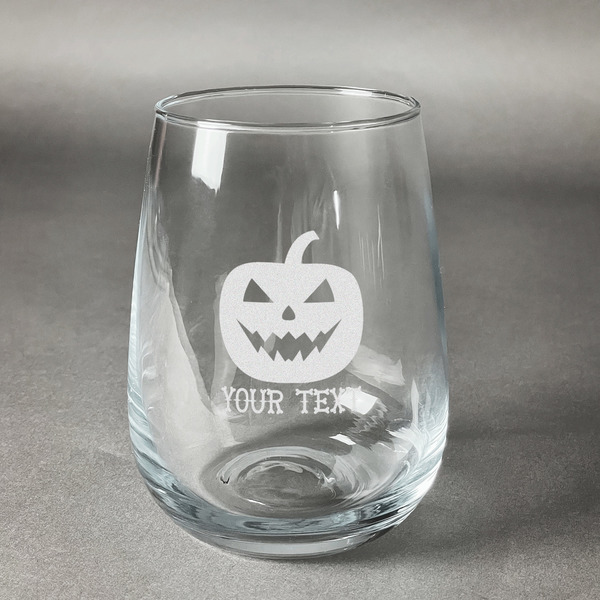Custom Halloween Pumpkin Stemless Wine Glass (Single) (Personalized)