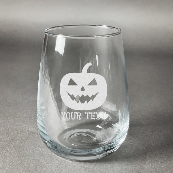 Custom Halloween Pumpkin Stemless Wine Glass (Single) (Personalized)