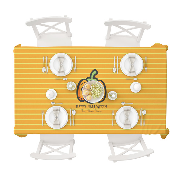 Halloween Pumpkin Tablecloths (58"x102") - TOP VIEW (with plates)