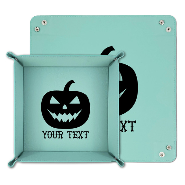 Halloween Pumpkin Teal Faux Leather Valet Trays - PARENT MAIN