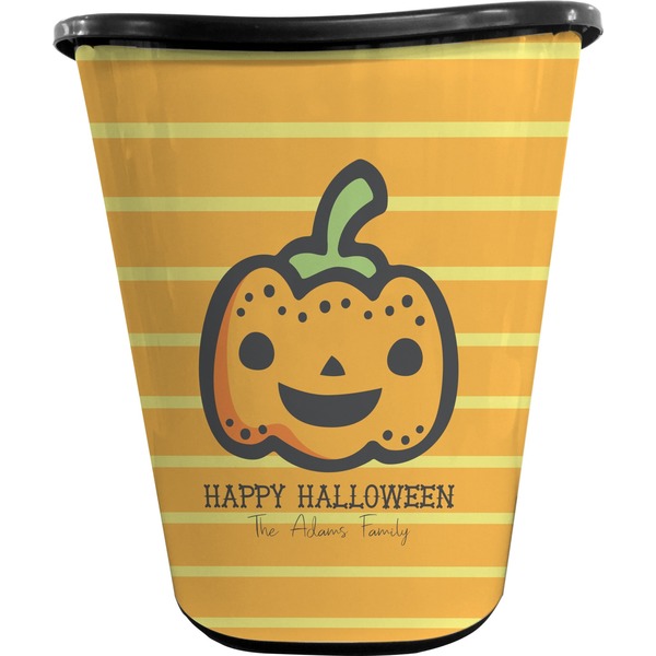 Custom Halloween Pumpkin Waste Basket - Single Sided (Black) (Personalized)
