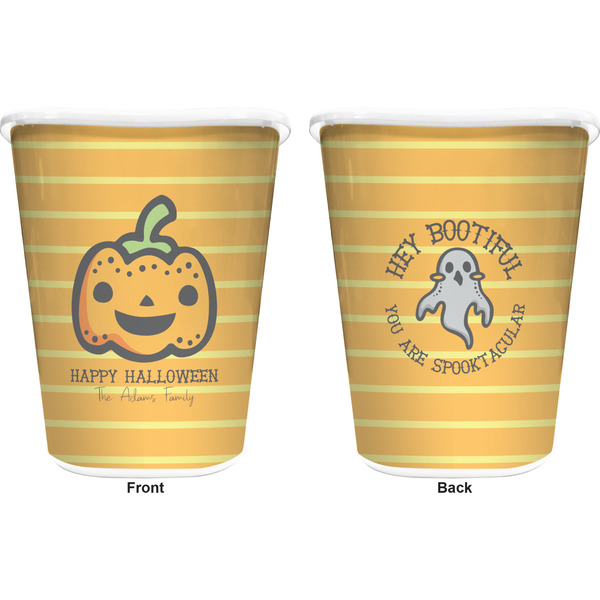 Halloween Pumpkin Trash Can White - Front and Back - Apvl