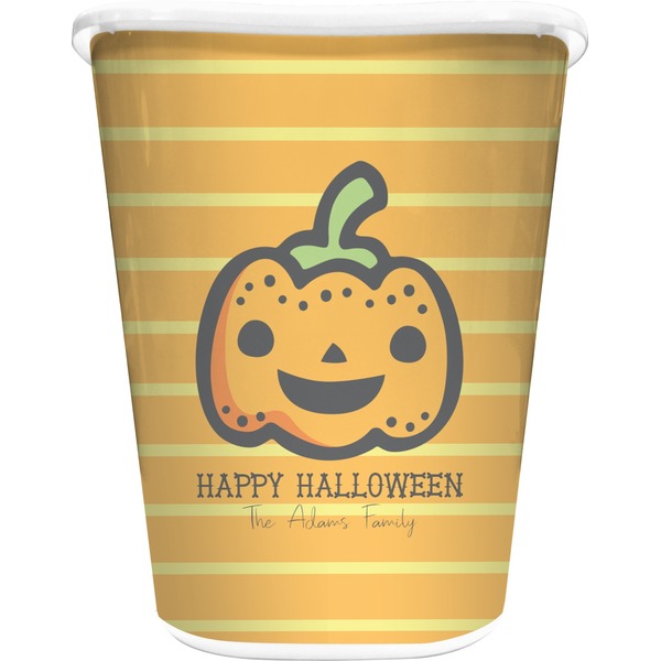 Custom Halloween Pumpkin Waste Basket - Single Sided (White) (Personalized)