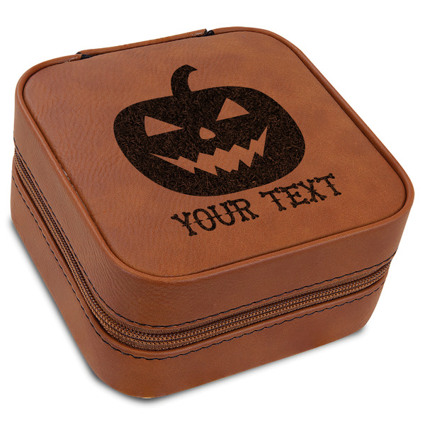 Custom Halloween Pumpkin Travel Jewelry Box - Leather (Personalized)