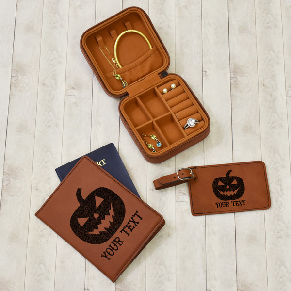 Halloween Pumpkin Travel Jewelry Boxes - Leather - Rawhide - In Context