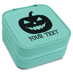 Halloween Pumpkin Travel Jewelry Box - Teal Leather (Personalized)
