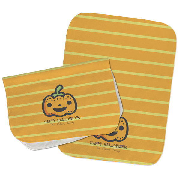Custom Halloween Pumpkin Burp Cloths - Fleece - Set of 2 w/ Name or Text