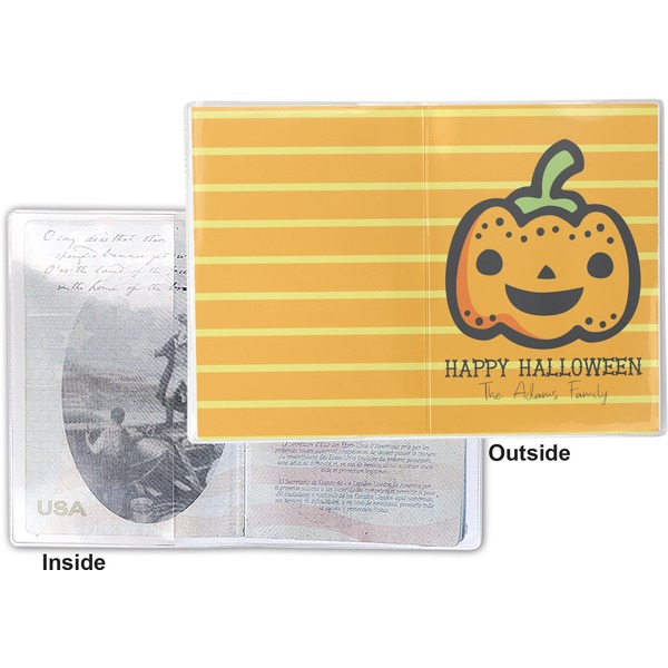 Halloween Pumpkin Vinyl Passport Holder - Flat Front and Back