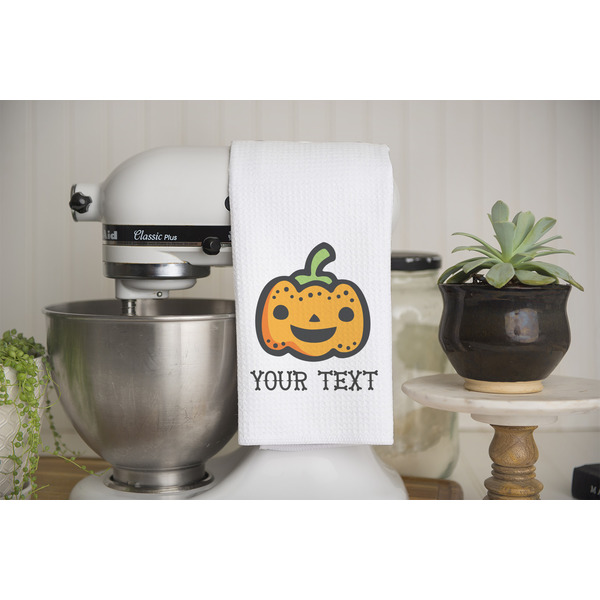 Halloween Pumpkin Waffle Weave Towel - Lifestyle - Partial Print