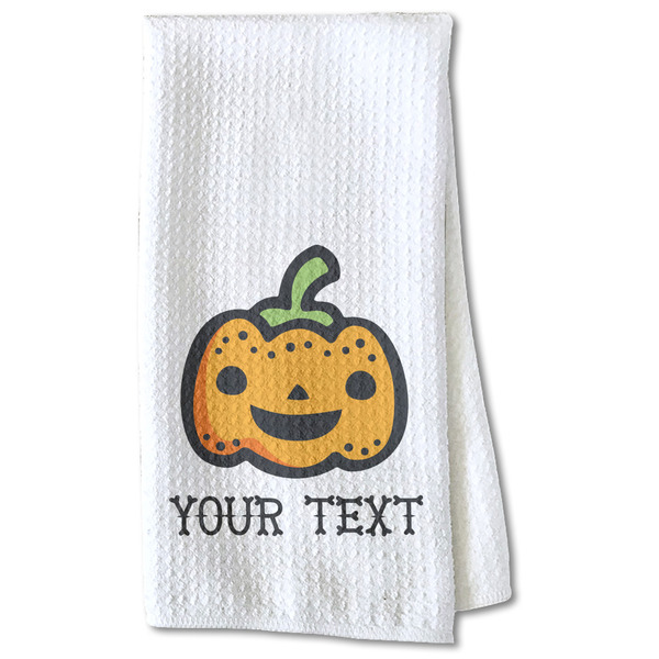 Custom Halloween Pumpkin Kitchen Towel - Waffle Weave - Partial Print (Personalized)