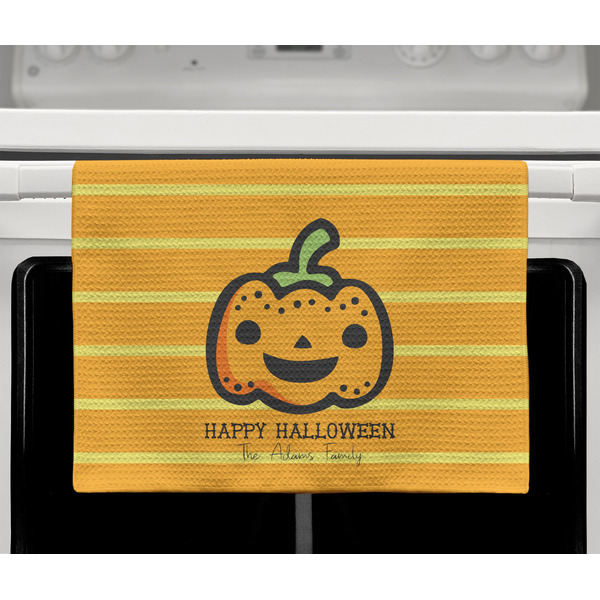 Halloween Pumpkin Waffle Weave Towel - Full Color Print - Lifestyle2 Image
