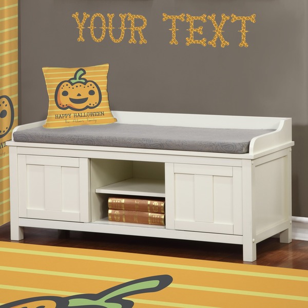 Halloween Pumpkin Wall Name Decal Above Storage bench