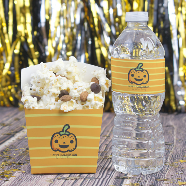 Halloween Pumpkin Water Bottle Label - w/ Favor Box
