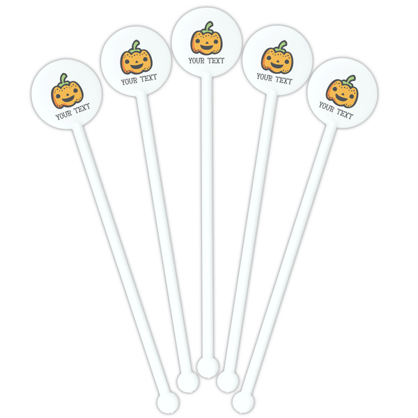 Halloween Pumpkin White Plastic 5.5" Stir Stick - Fan View