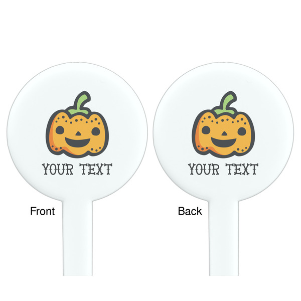 Halloween Pumpkin White Plastic 7" Stir Stick - Double Sided - Round - Front & Back