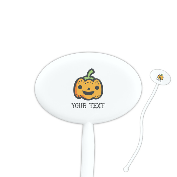 Custom Halloween Pumpkin 7" Oval Plastic Stir Sticks - White - Double Sided (Personalized)