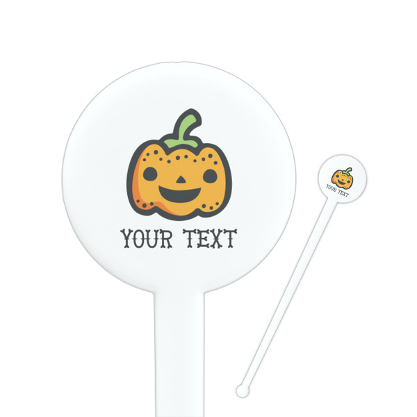Custom Halloween Pumpkin 7" Round Plastic Stir Sticks - White - Single Sided (Personalized)