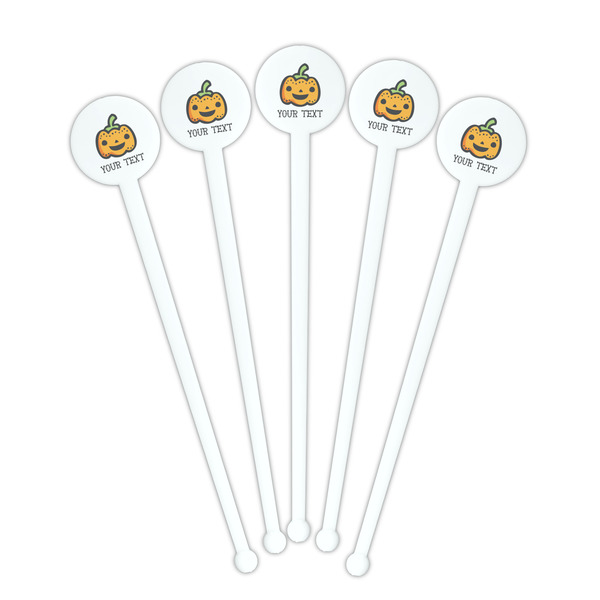 Halloween Pumpkin White Plastic 7" Stir Stick - Round - Fan View