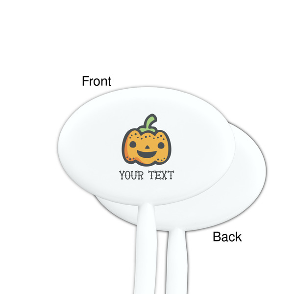 Halloween Pumpkin White Plastic 7" Stir Stick - Single Sided - Oval - Front & Back