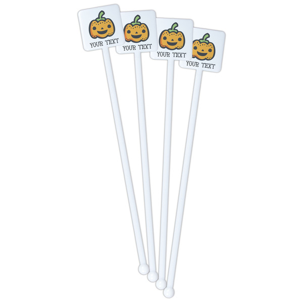 Halloween Pumpkin White Plastic Stir Stick - Single Sided - Square - Front